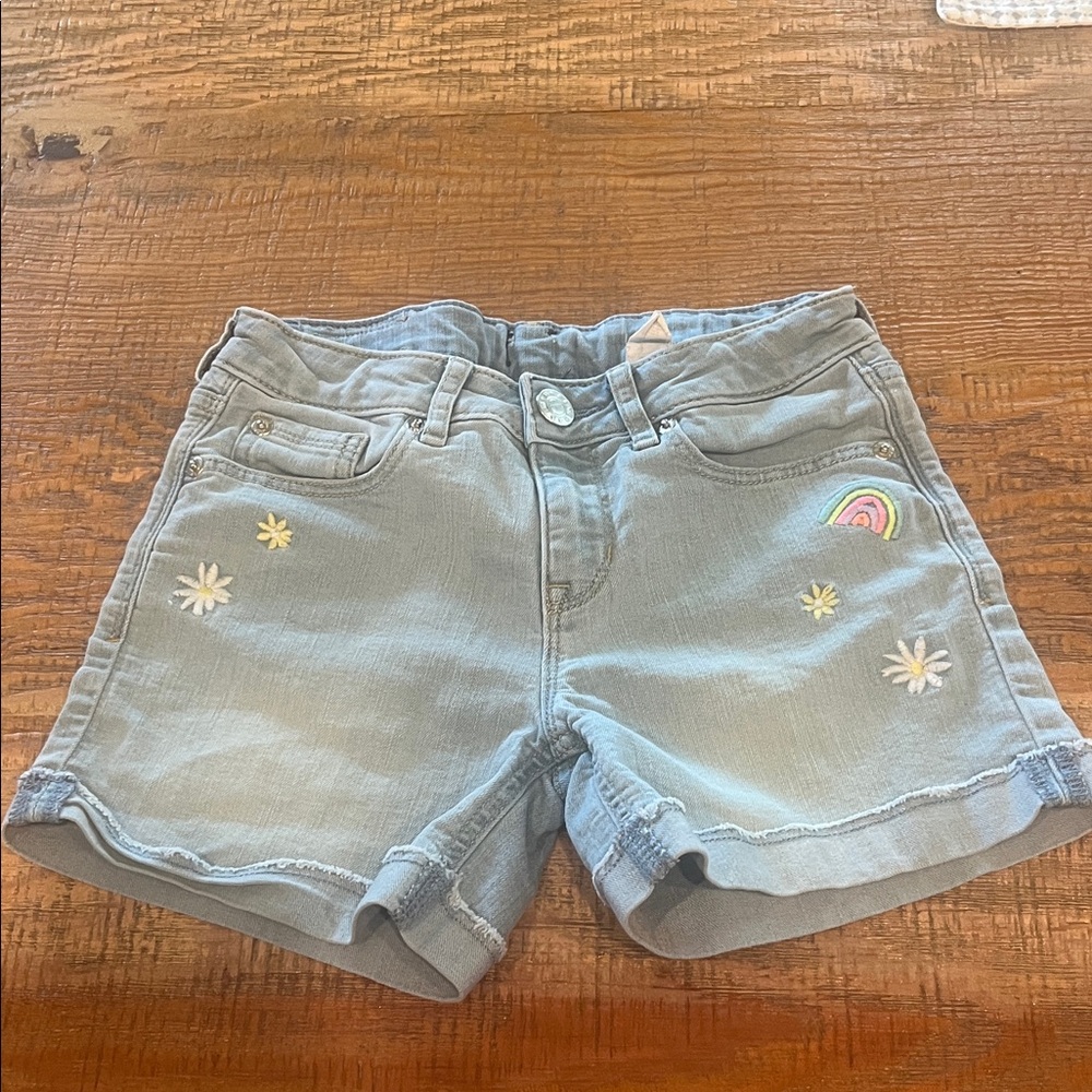 Embroidered Light Blue Jean Shorts